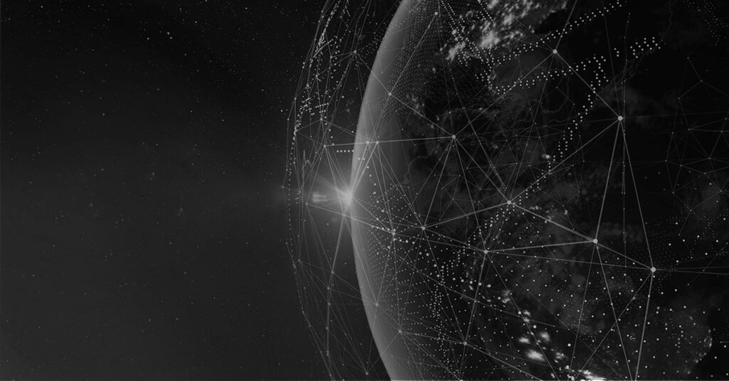 Connection lines Around Earth Globe, Theme Background with Light Effect. Some elements of the image provided by NASA. 3D illustration. Global International Connectivity Background. 3D Rendering 